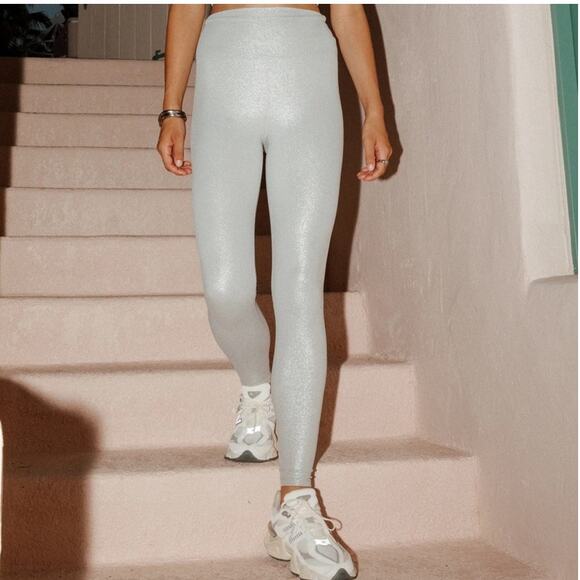 BEACHRIOT NEW Piper Legging Silver Shine Waffle Pull On Full Length Women's XS - Picture 1 of 10